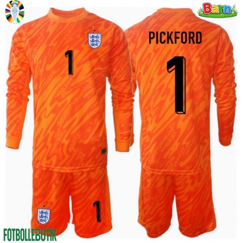 England Jordan Pickford #1 Målvakt Hemmaställ Barn EM 2024 Långärmad (+ Korta byxor)